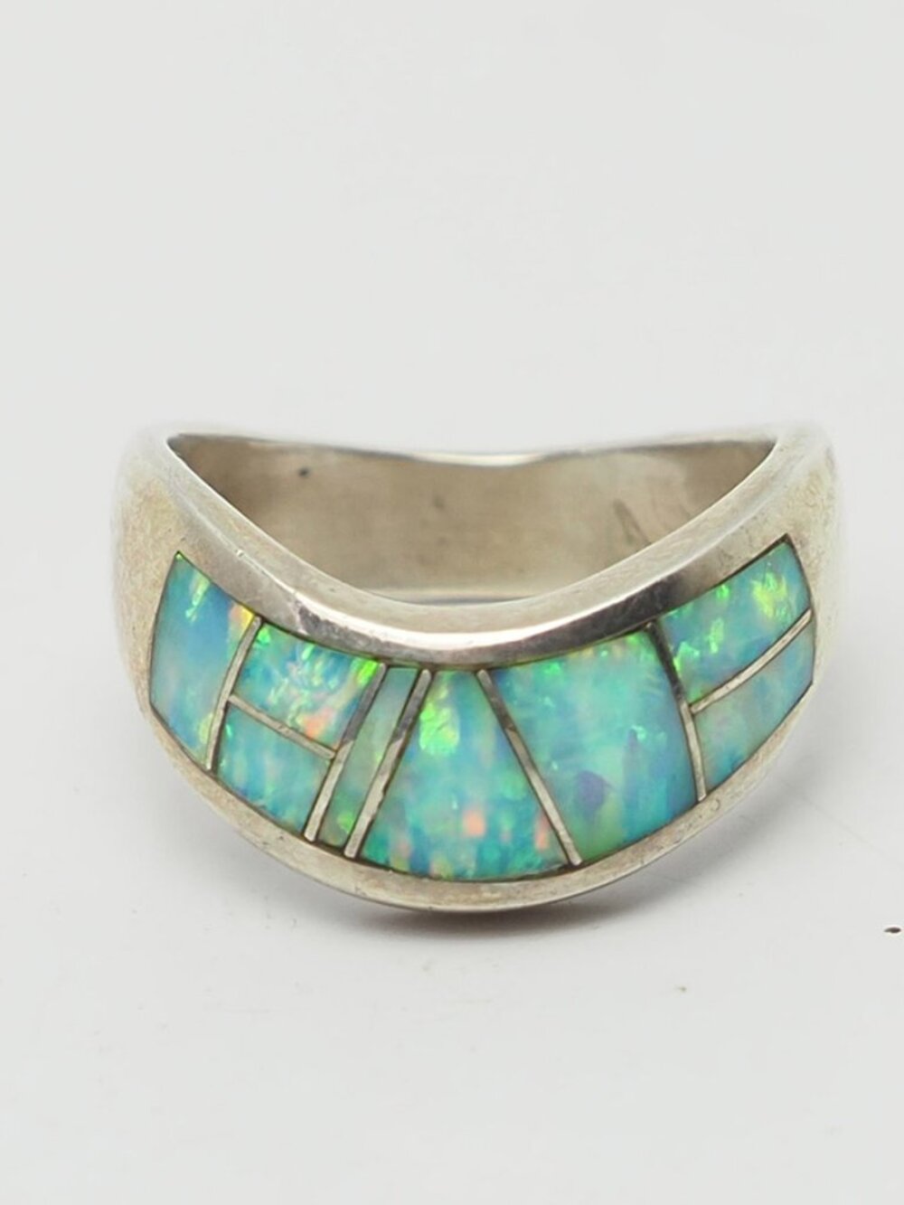 Teme Navajo Native American sterling silver inlaid opal ring size 6